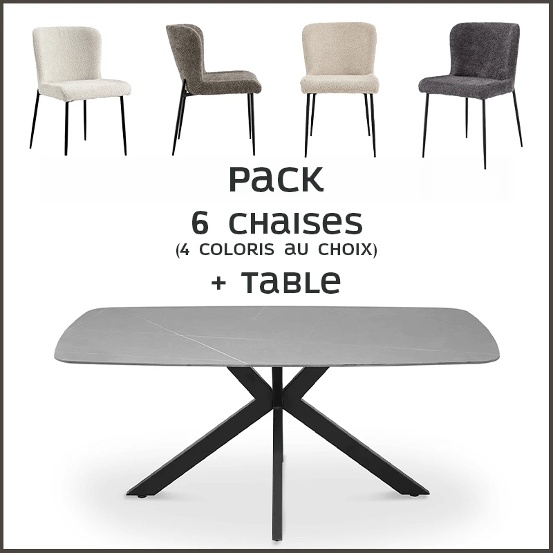 Pack table Apollo grise + 6 chaises Lisa