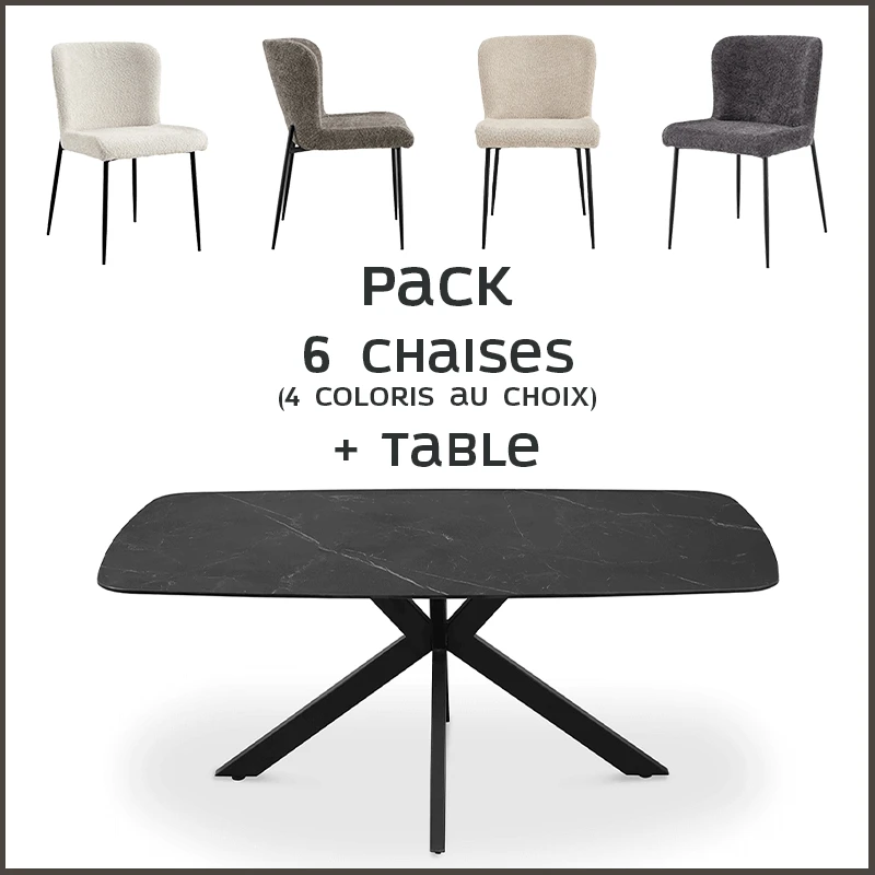 Pack table Apollo noire + 6 chaises Lisa