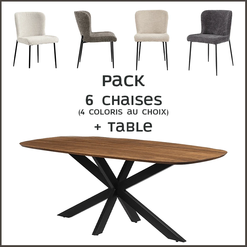 Pack table Isabella spider mangolia + 6 chaises Lisa
