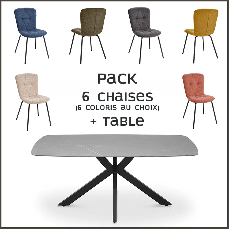 Pack table Apollo grise + 6 chaises Emma