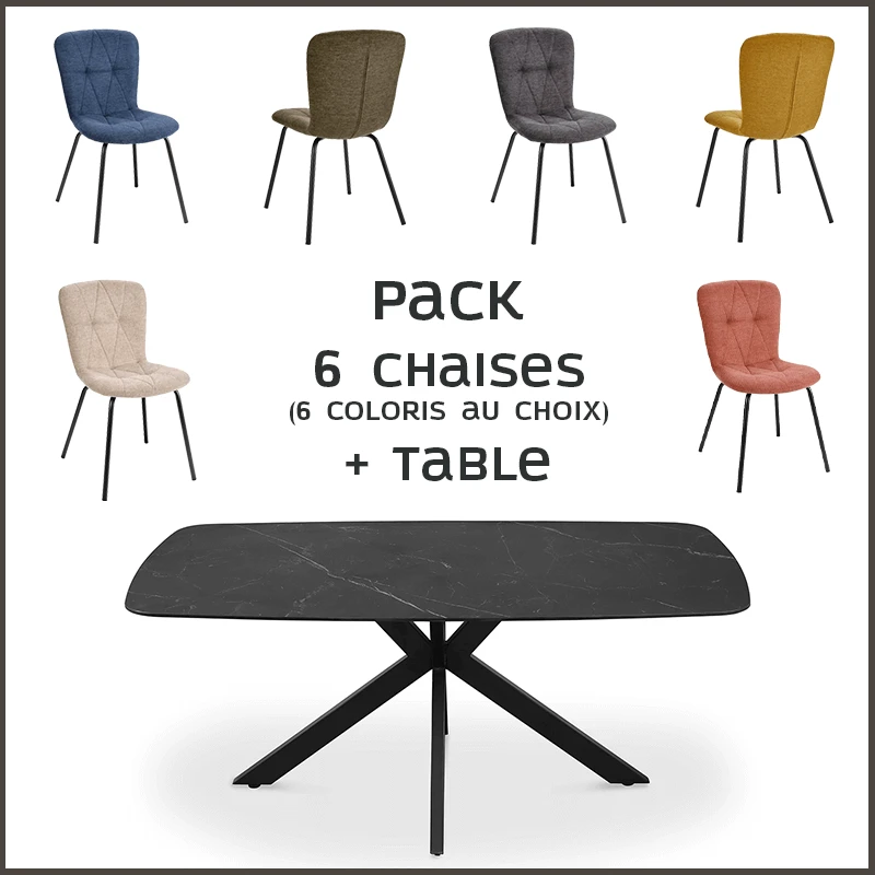 Pack table Apollo noire + 6 chaises Emma