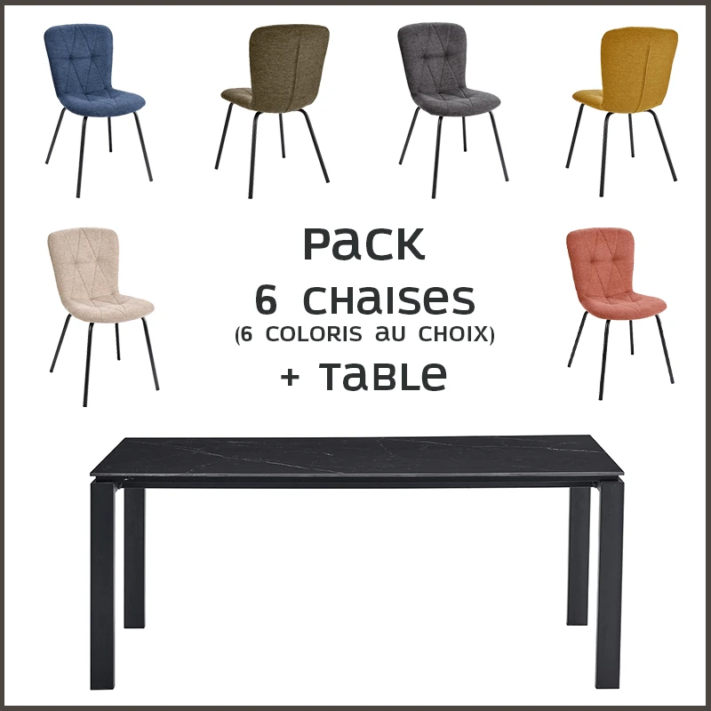 Pack table Zeus noire + 6 chaises Emma