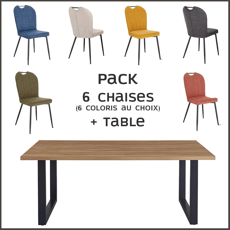 Pack table Alexander chêne vieilli + 6 chaises Salome