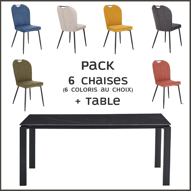 Pack table Zeus noire + 6 chaises Salome