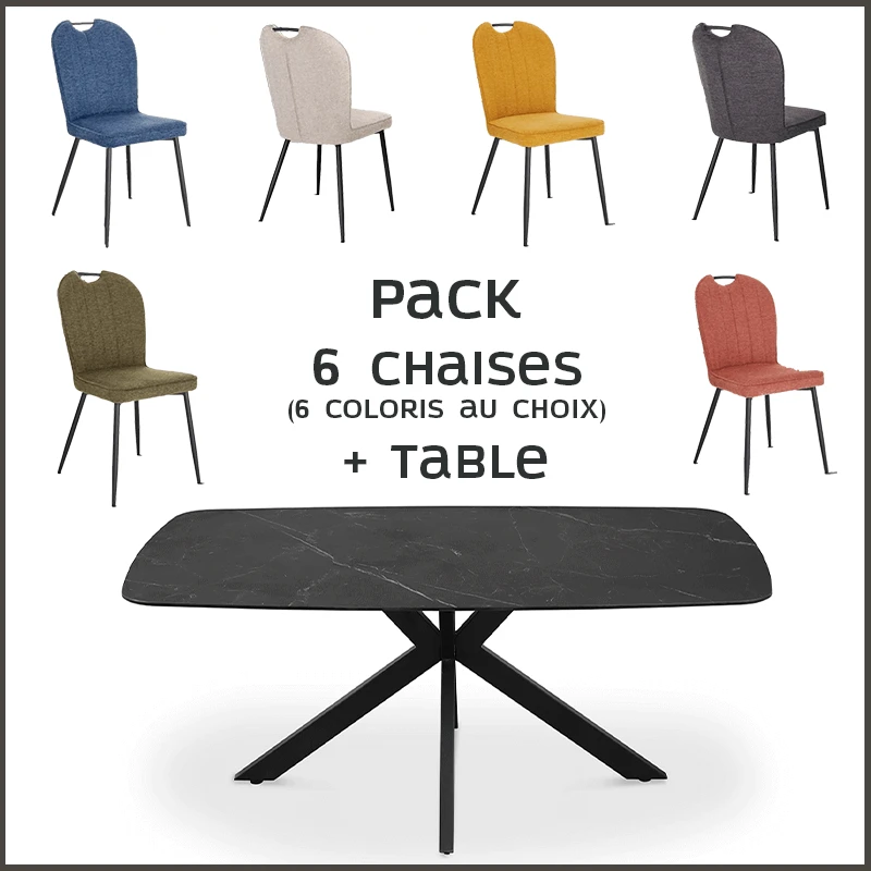Pack table Apollo noire + 6 chaises Salome