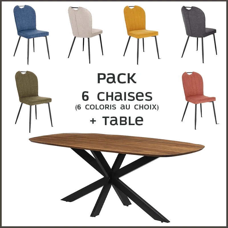 Pack table Isabella mangolia + 6 chaises Salome