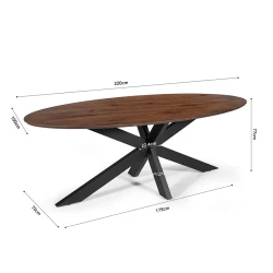 Table Tommy ovale pied spider 220cm brun